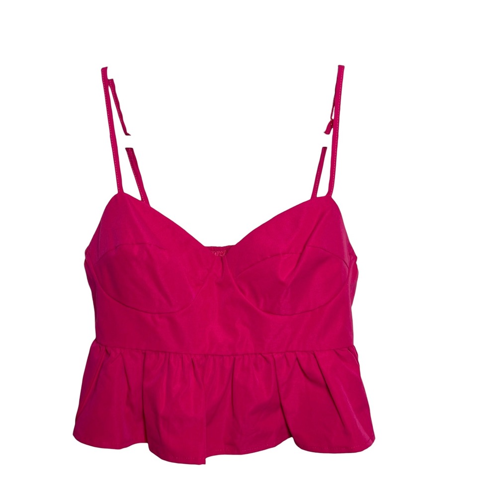 SHEIN Fuchsia Pink Sweetheart Peplum Smocked Back Camisole‎ Top Size Medium